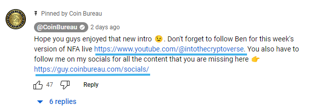 links in pinned youtube comment